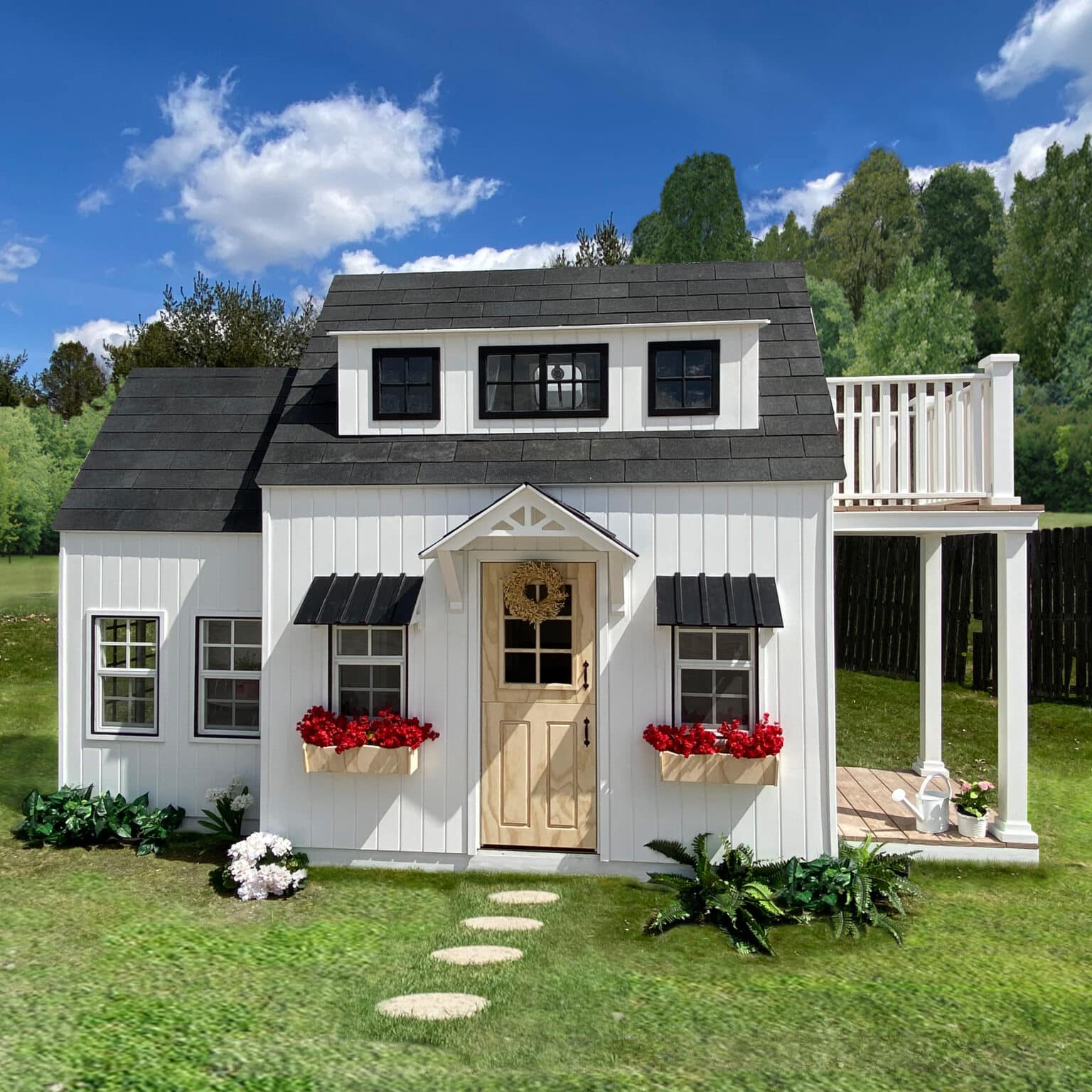 Marshmallow Manor | Modern Backyard Playhouse with Balcony