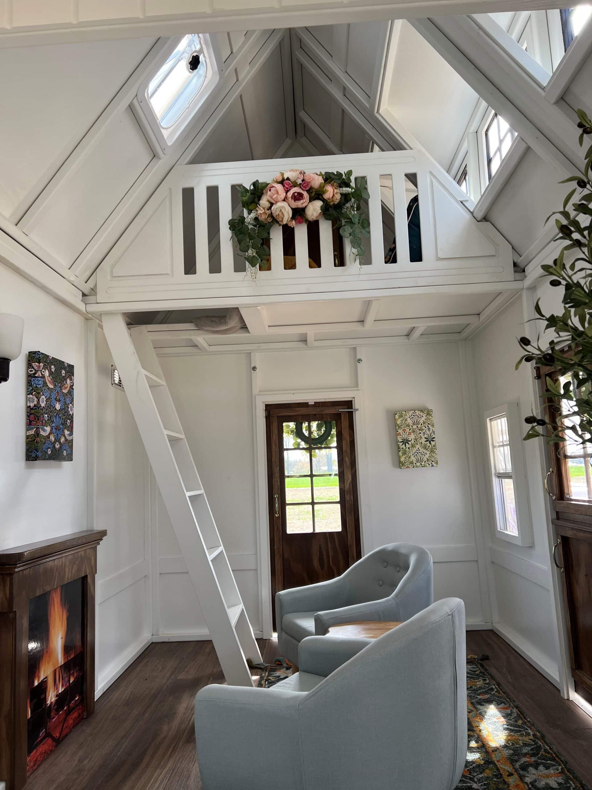 Lofted area in the inside interior of Lilliput's Marshmallow Manor playhouse.