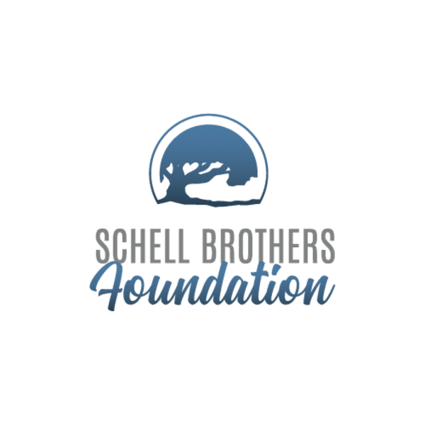 About the Schell Brothers Foundation logo: it features a blue silhouette of a tree above the foundation’s name in bold and script fonts on a white background.